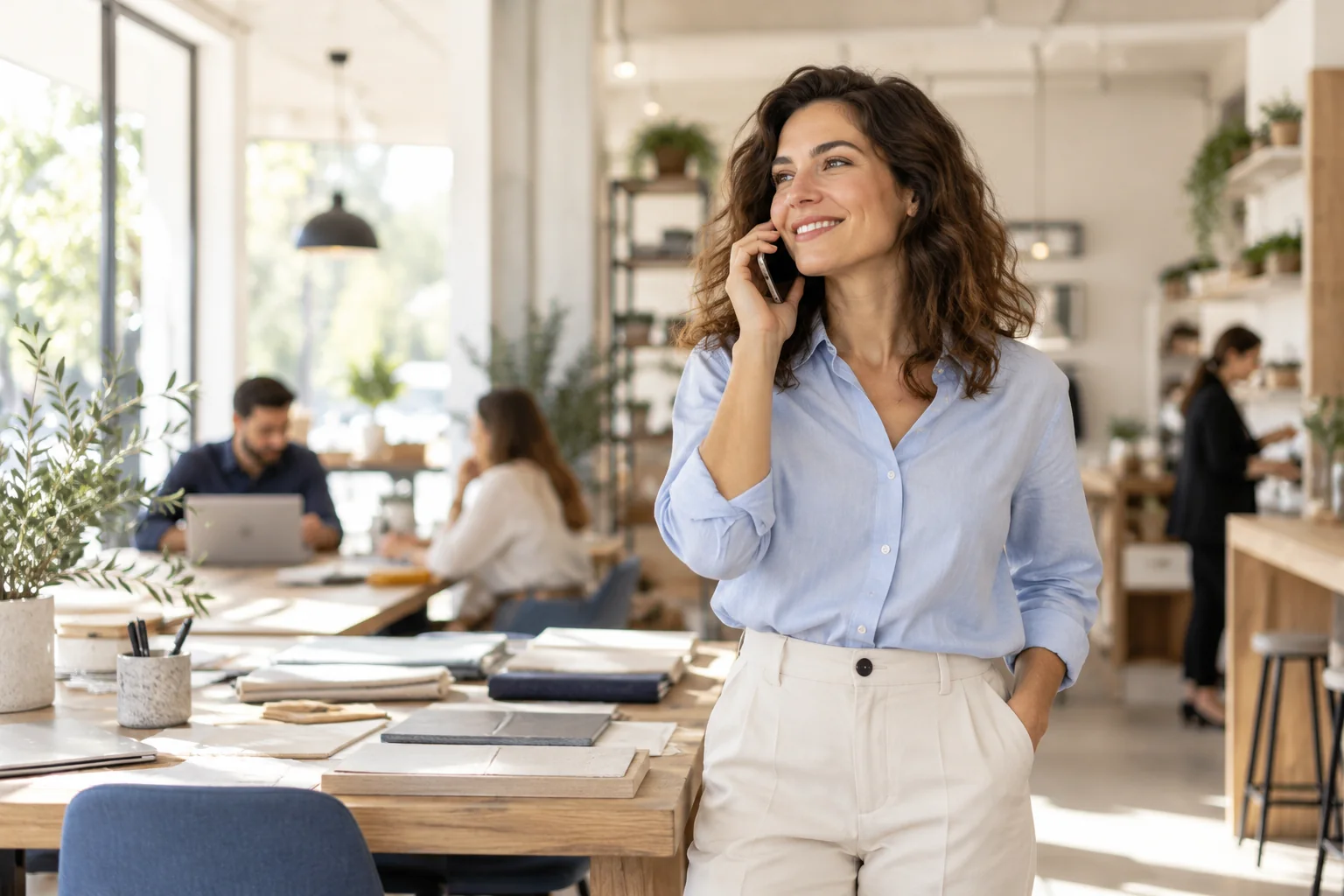 Profesional atiende una llamada en un espacio de trabajo